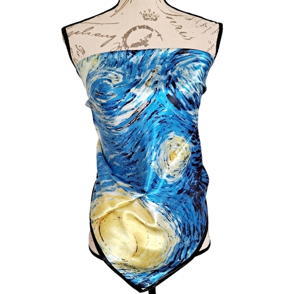 💖 2/$30 Square Satin abstract art oil painting blue Hair neck or purse Scarf - Picture 11 of 14